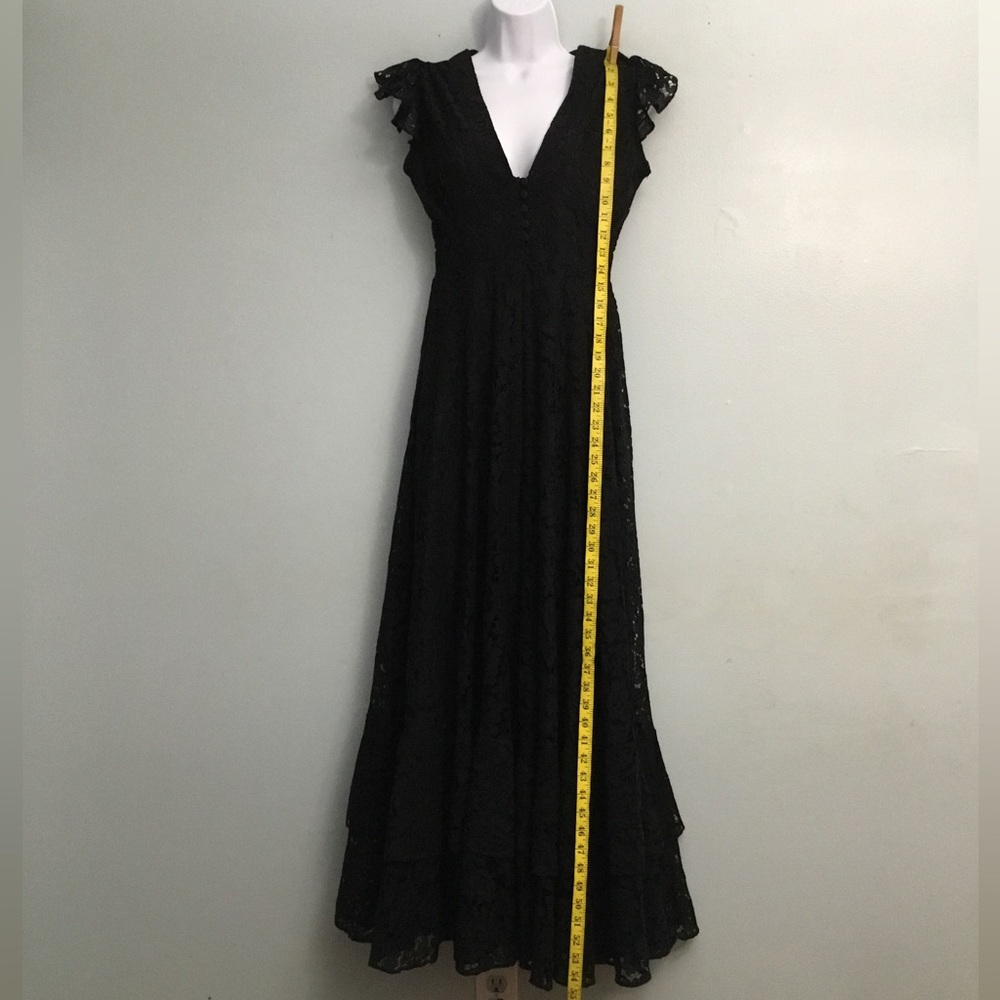 DALIA MACPHEE Black Sheath Maxi Dress with Flutter Cap Sleeves and Crew Neck